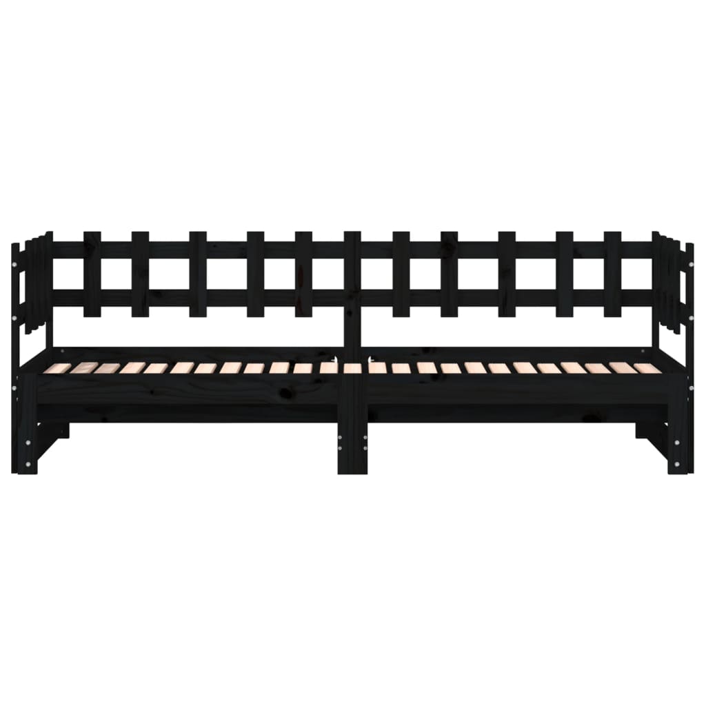 Pull-out Day Bed without Mattress Black 2x(90x200) cm Solid Wood