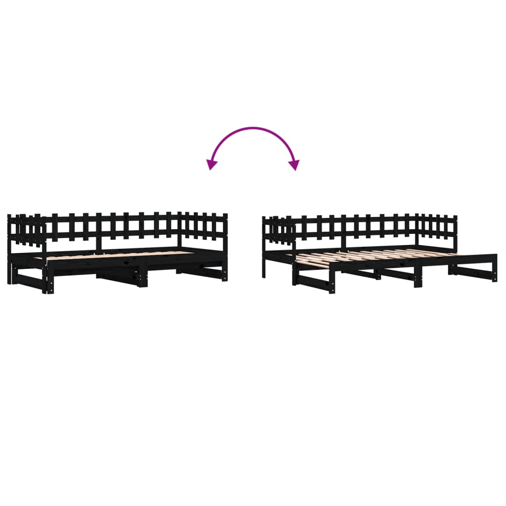 Pull-out Day Bed without Mattress Black 2x(90x200) cm Solid Wood