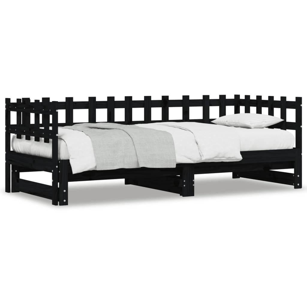 Black Solid Wood Pull-Out Day Bed 2x(90x190) cm - No Mattress Included