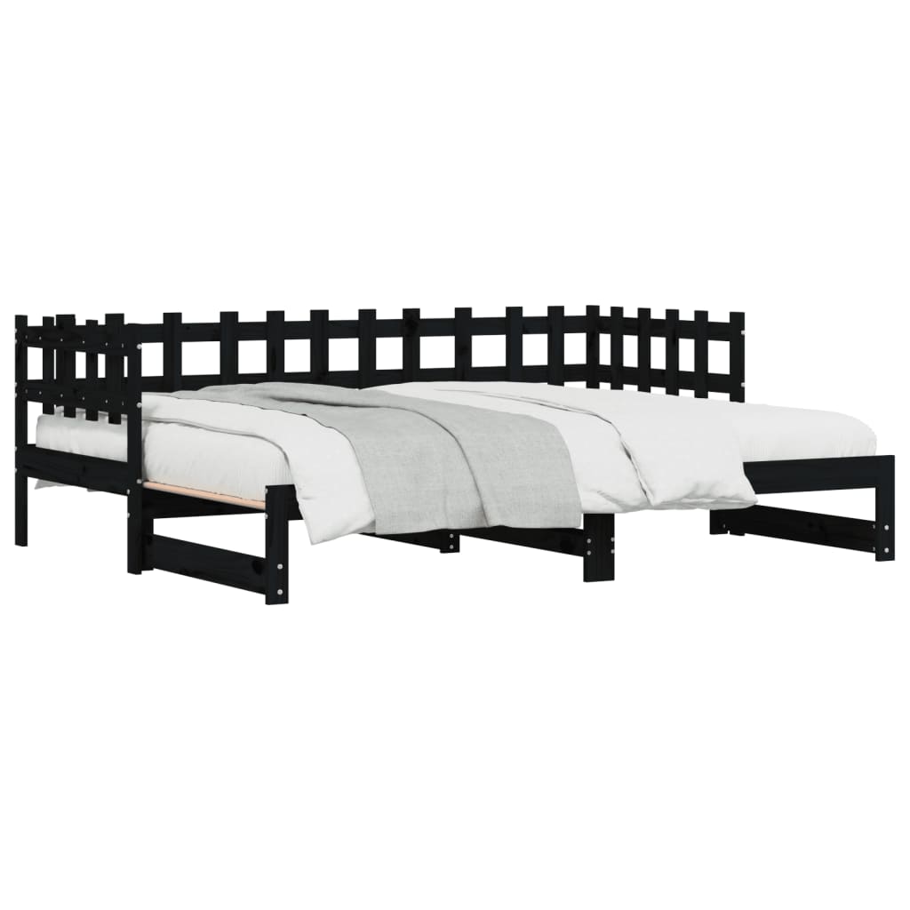 Black Solid Wood Pull-Out Day Bed 2x(90x190) cm - No Mattress Included