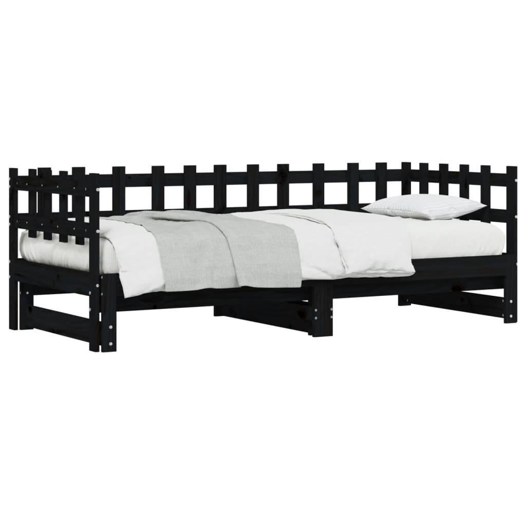Black Solid Wood Pull-Out Day Bed 2x(90x190) cm - No Mattress Included