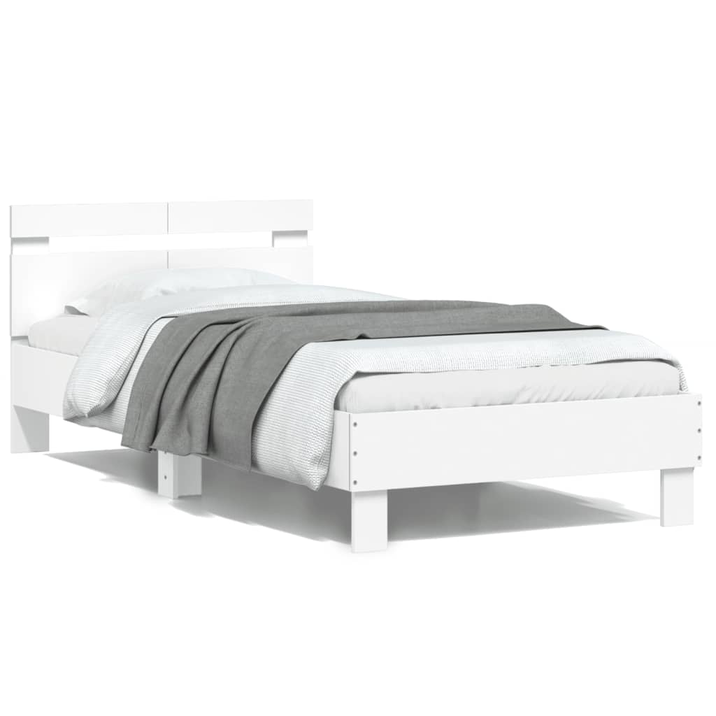 White Wooden Bed Frame with Headboard, 100x200 cm, No Mattress