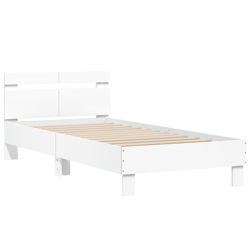 White Wooden Bed Frame with Headboard, 100x200 cm, No Mattress