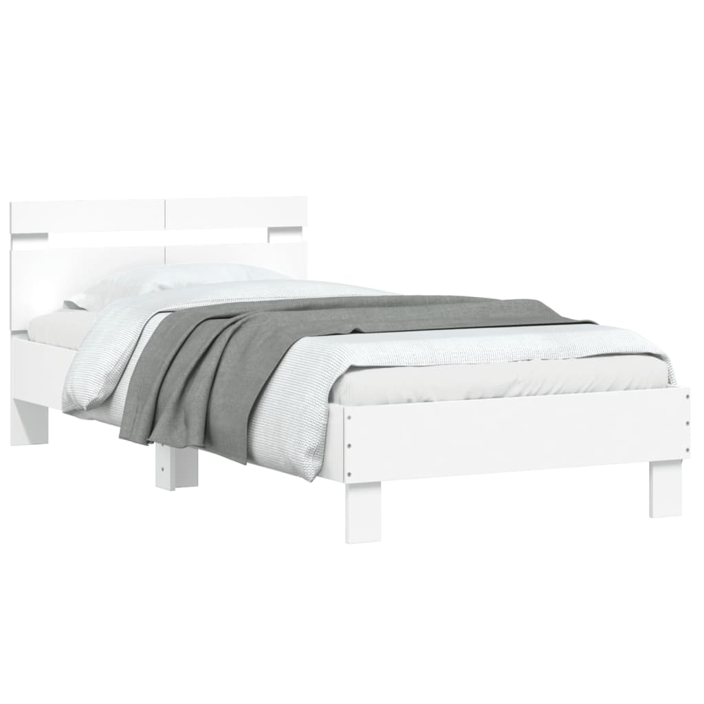 White Wooden Bed Frame with Headboard, 100x200 cm, No Mattress