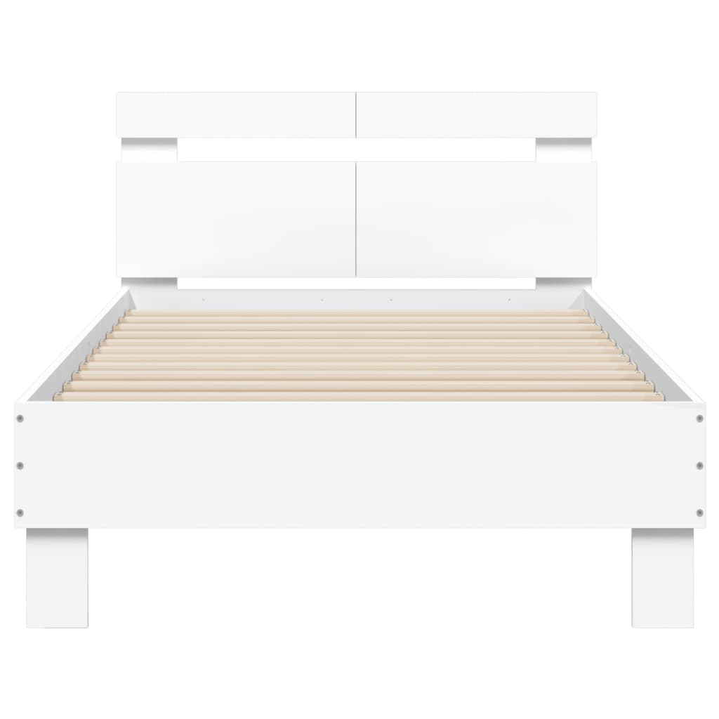White Wooden Bed Frame with Headboard, 100x200 cm, No Mattress
