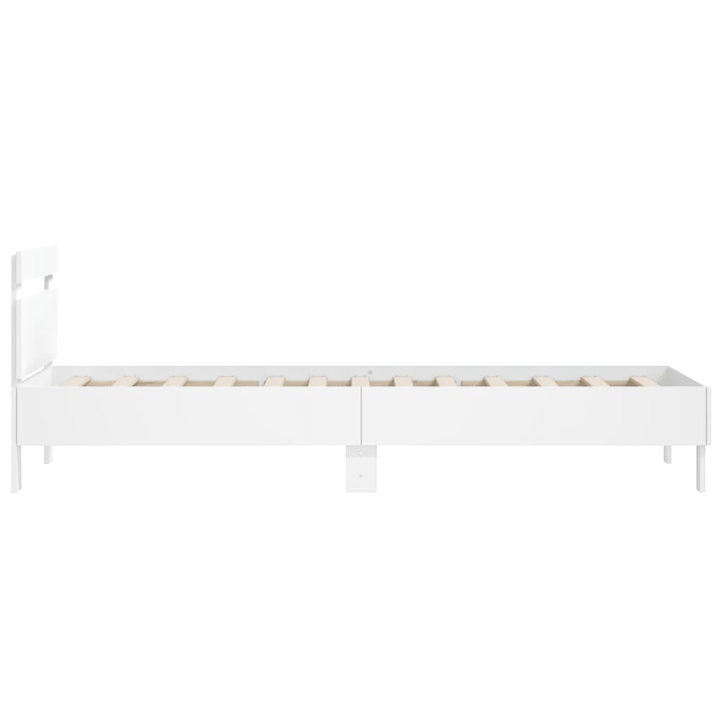 White Wooden Bed Frame with Headboard, 100x200 cm, No Mattress