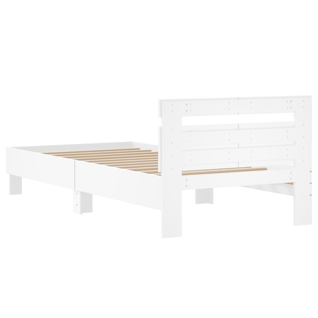 White Wooden Bed Frame with Headboard, 100x200 cm, No Mattress