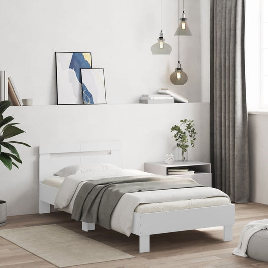White Wooden Bed Frame with Headboard, 100x200 cm, No Mattress