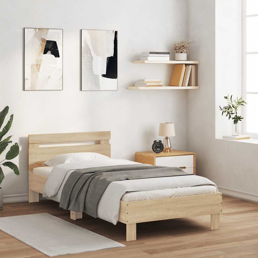 Bed Frame without Mattress with Headboard Sonoma Oak 100x200 cm