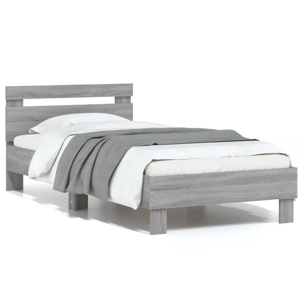 Grey Sonoma Bed Frame with Headboard - 90x200 cm, No Mattress