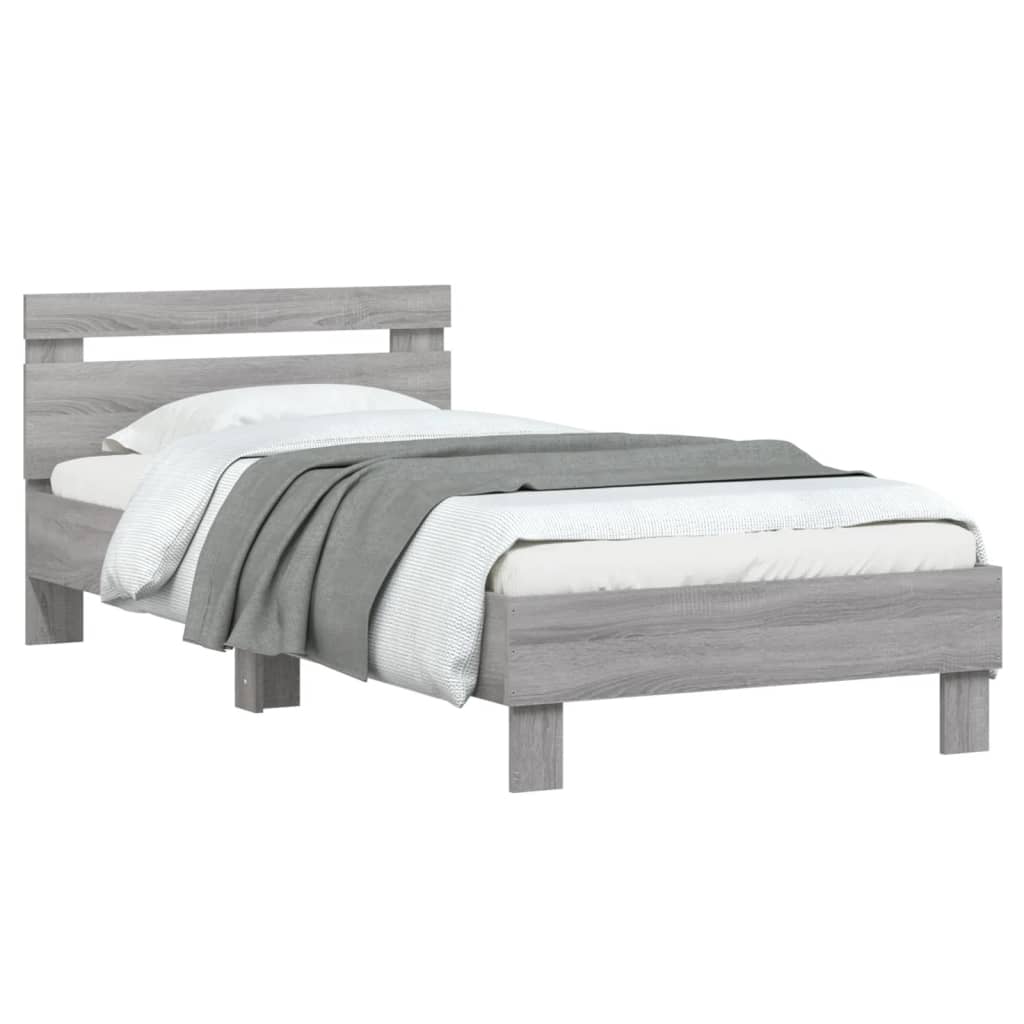 Grey Sonoma Bed Frame with Headboard - 90x200 cm, No Mattress