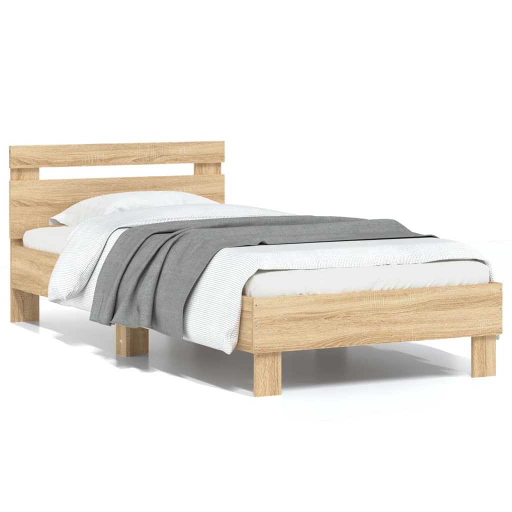Sonoma Oak Single Bed Frame with Headboard, 90x190 cm, No Mattress
