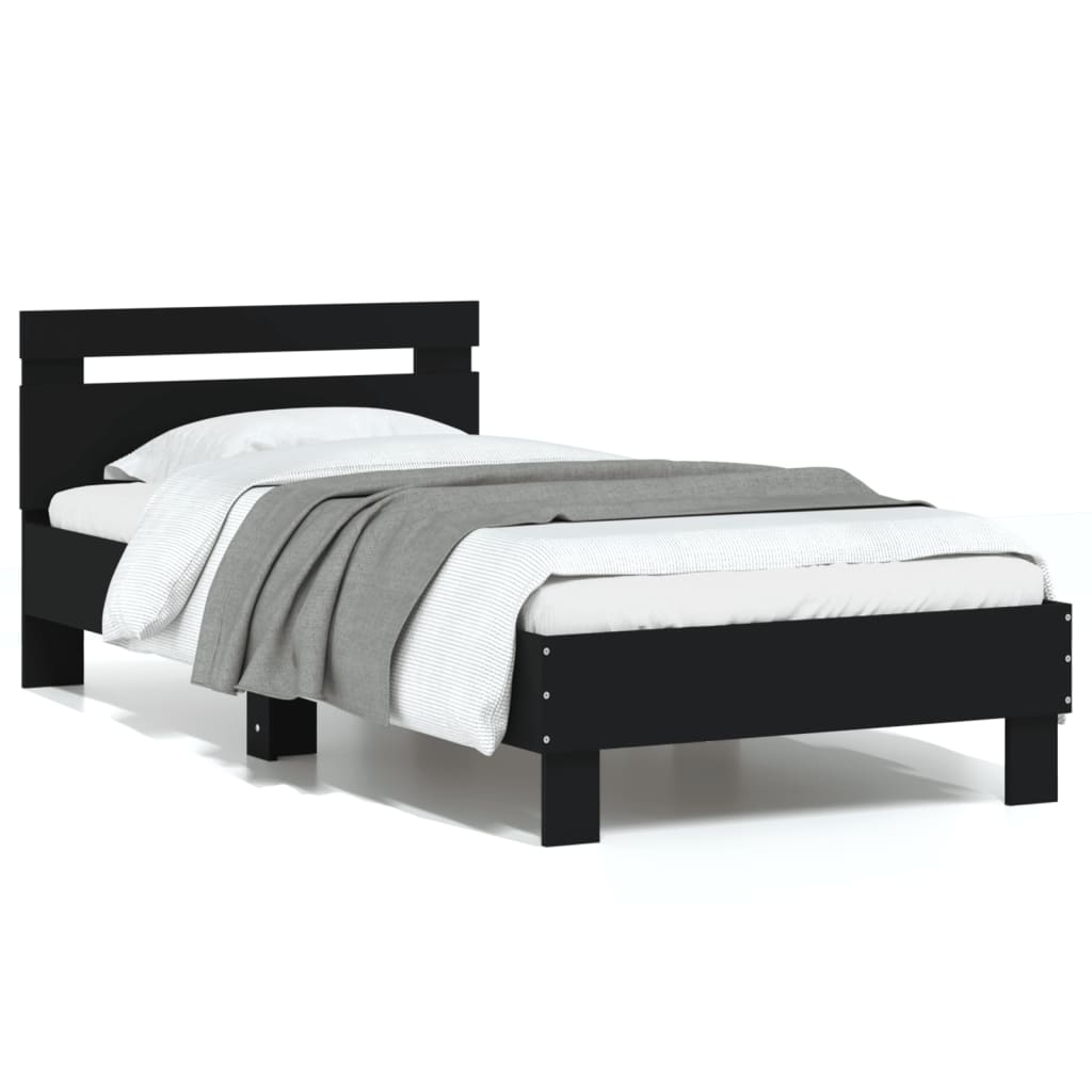 Elegant Black Metal Bed Frame with Headboard - Small Single 75x190 cm