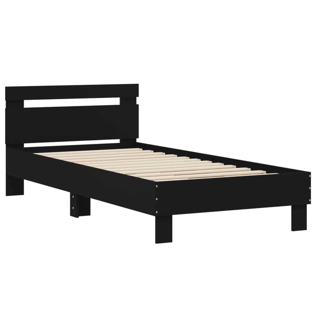 Elegant Black Metal Bed Frame with Headboard - Small Single 75x190 cm