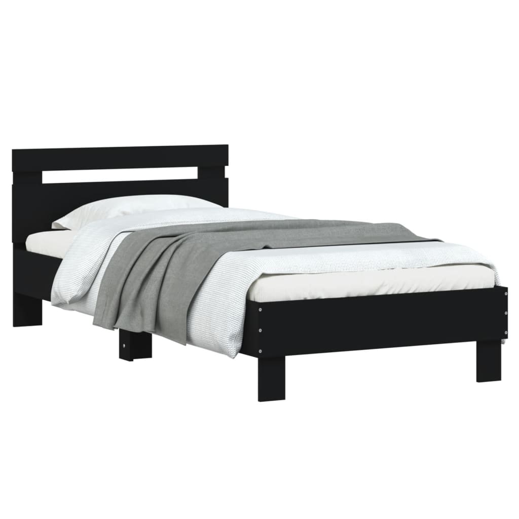 Elegant Black Metal Bed Frame with Headboard - Small Single 75x190 cm