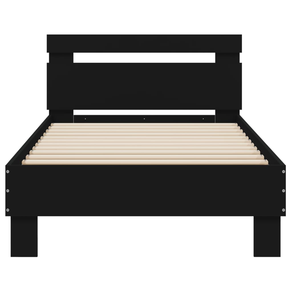 Elegant Black Metal Bed Frame with Headboard - Small Single 75x190 cm
