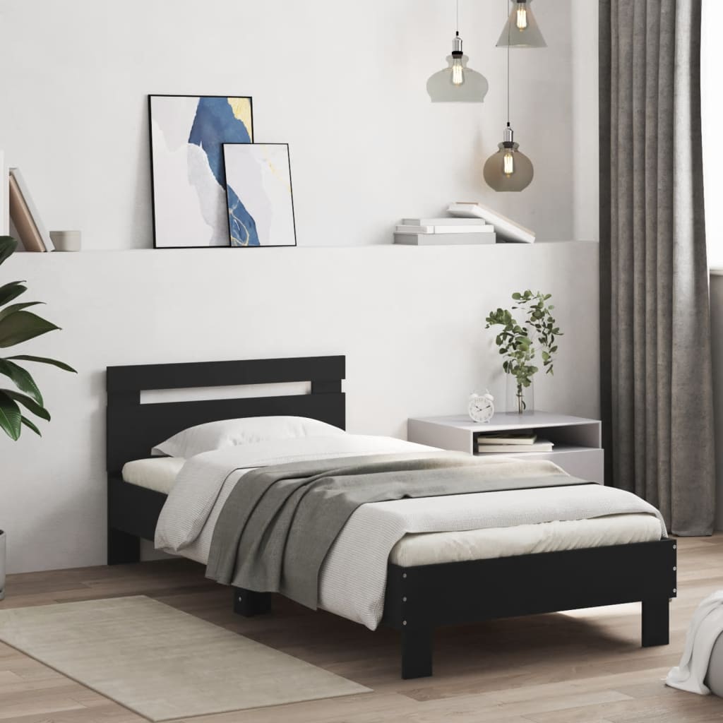 Elegant Black Metal Bed Frame with Headboard - Small Single 75x190 cm