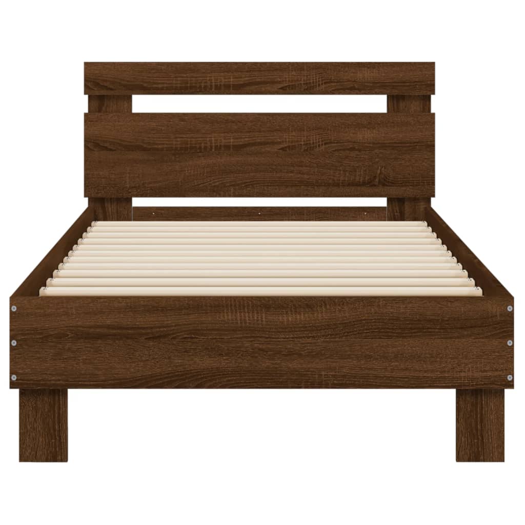 Brown Oak Small Single Bed Frame with Headboard, 75x190 cm