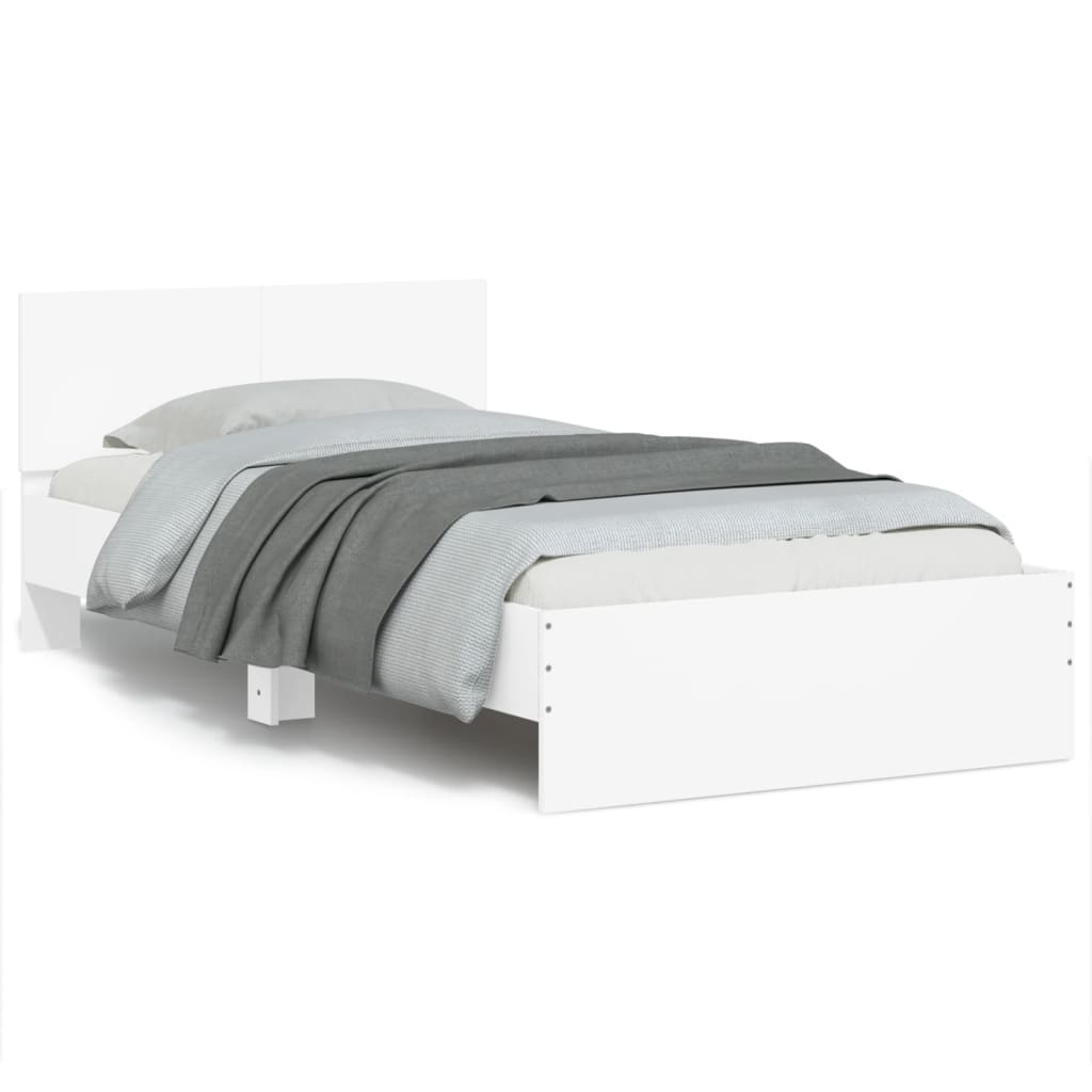 White Wooden Bed Frame with Headboard - 100x200 cm, No Mattress