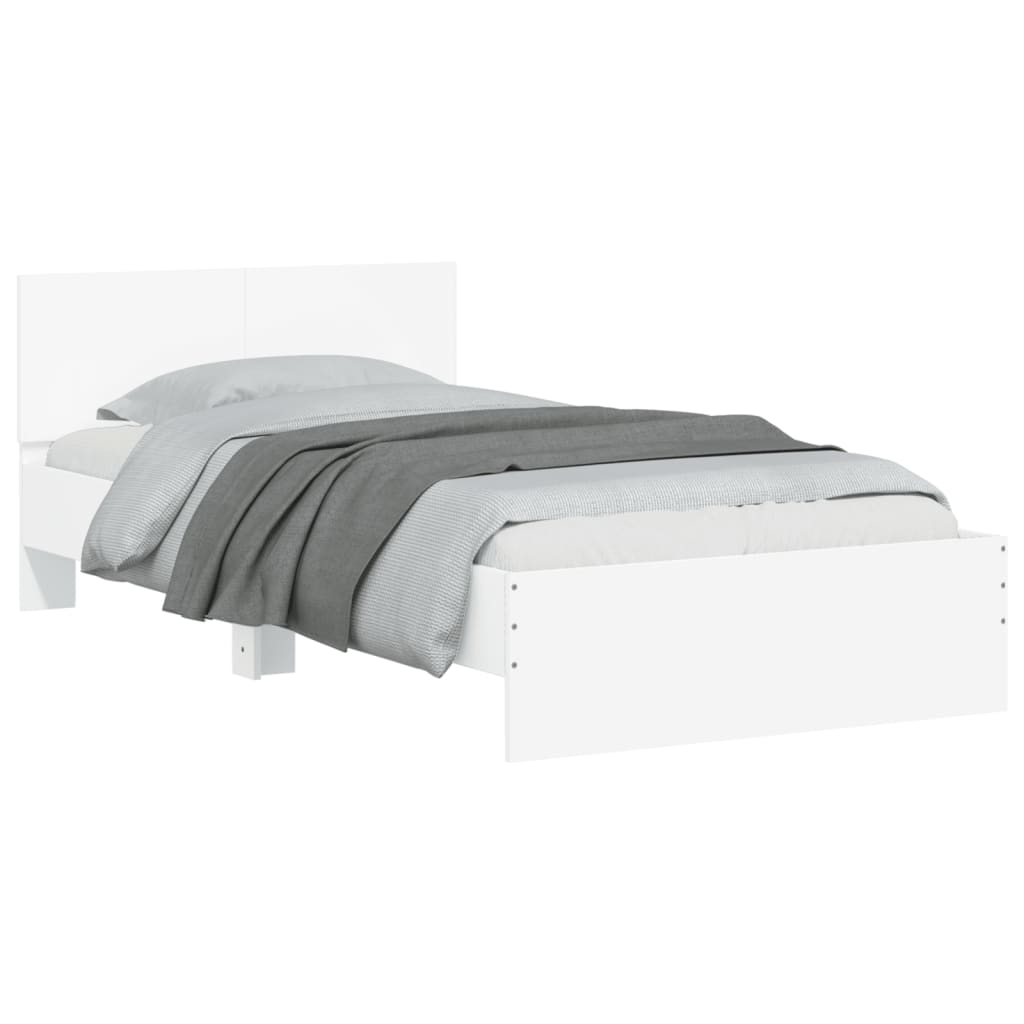 White Wooden Bed Frame with Headboard - 100x200 cm, No Mattress