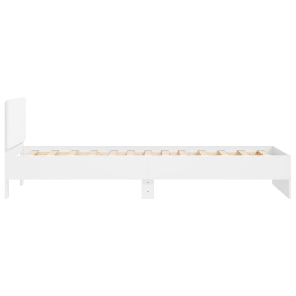 White Wooden Bed Frame with Headboard - 100x200 cm, No Mattress