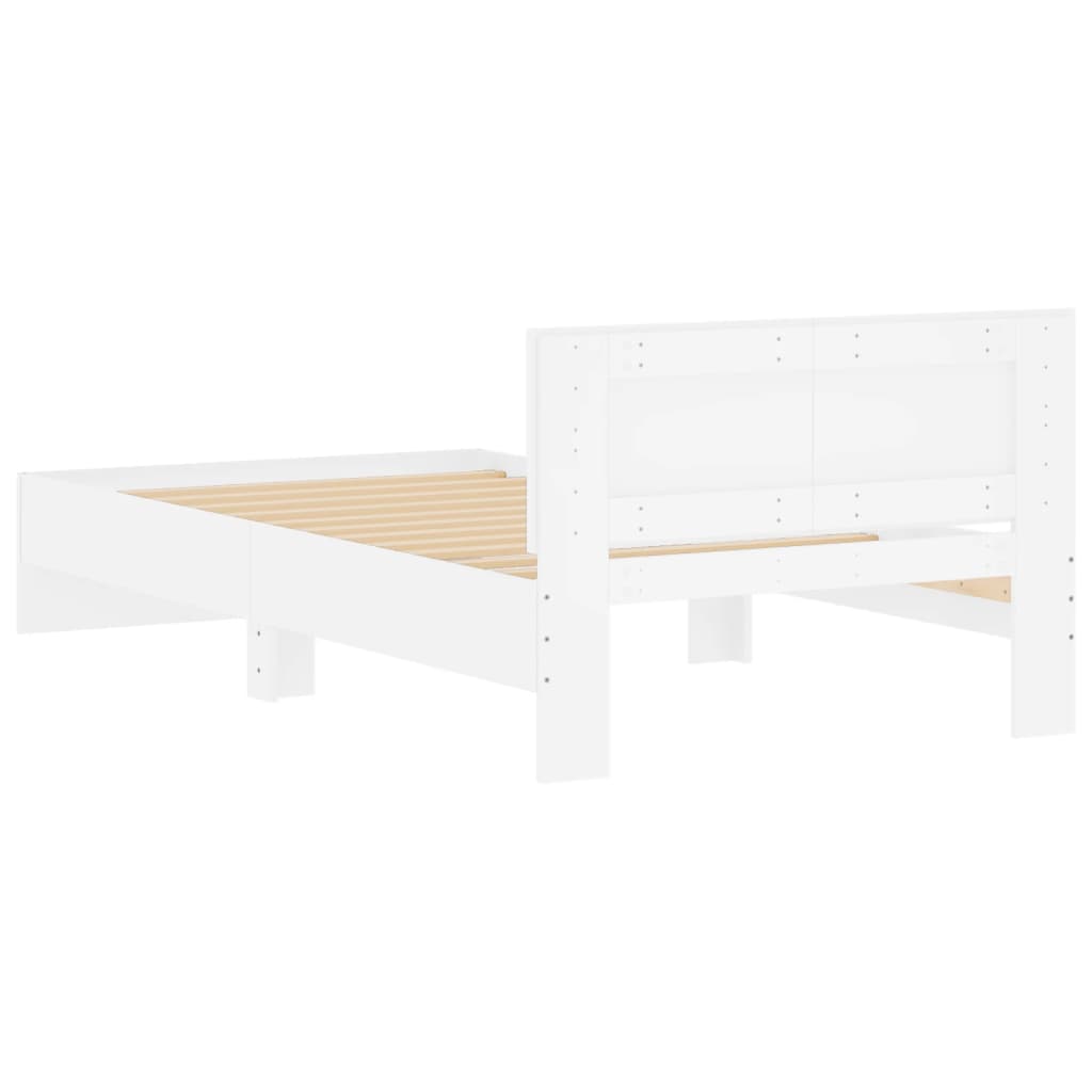White Wooden Bed Frame with Headboard - 100x200 cm, No Mattress