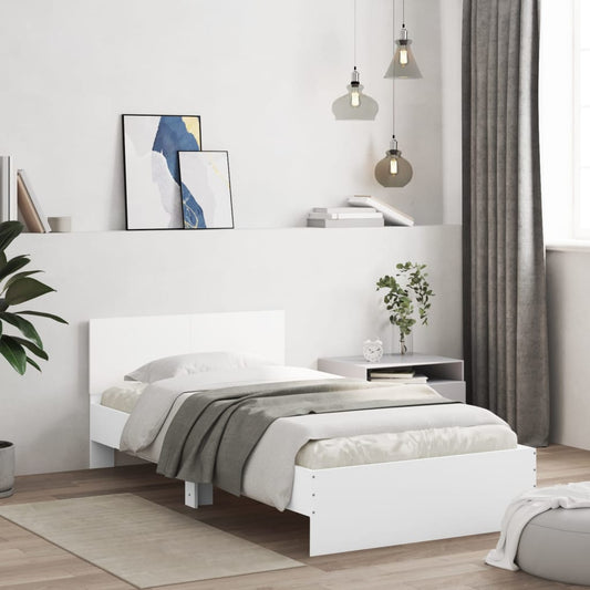 White Wooden Bed Frame with Headboard - 100x200 cm, No Mattress