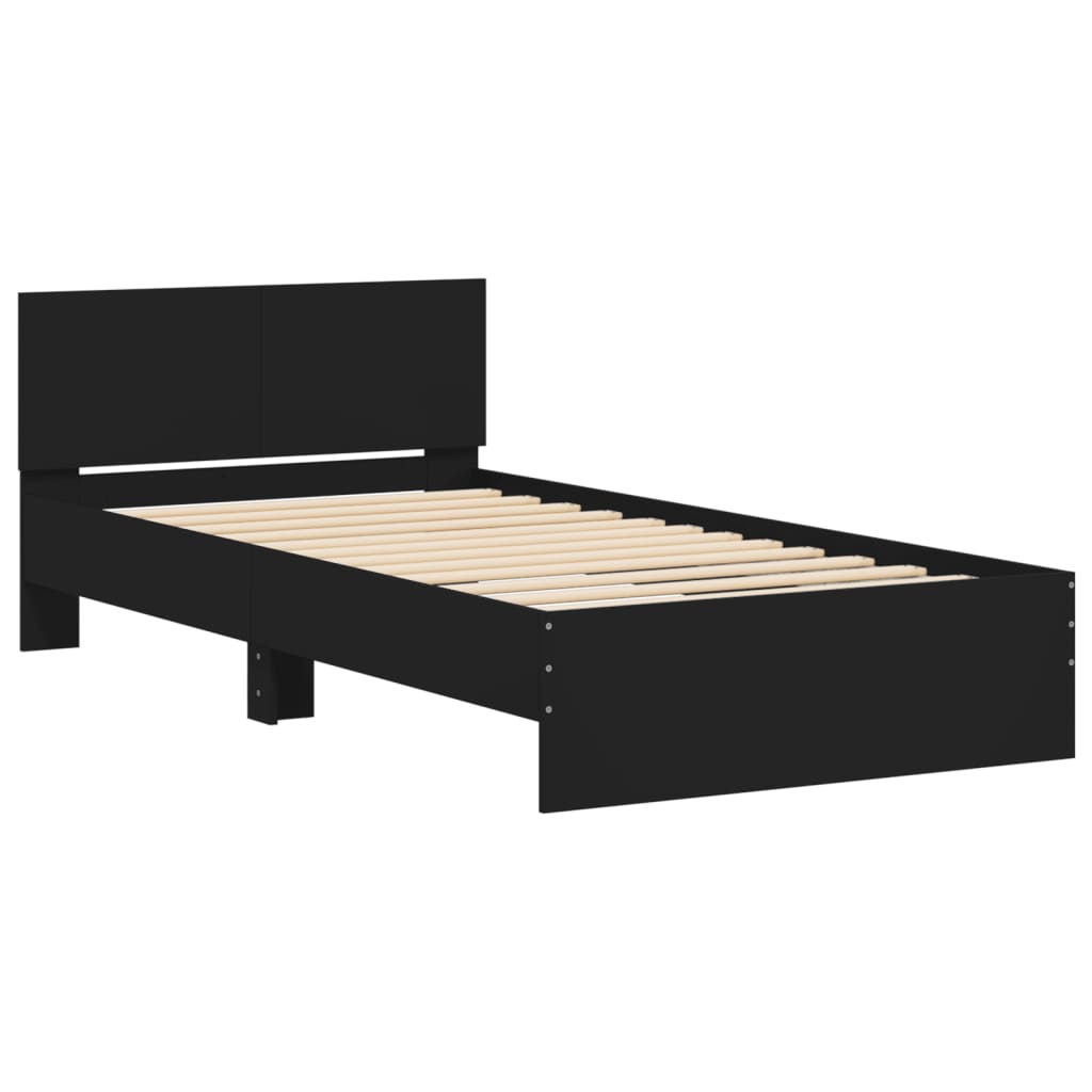 Black Metal Bed Frame with Headboard 100x200 cm (No Mattress)