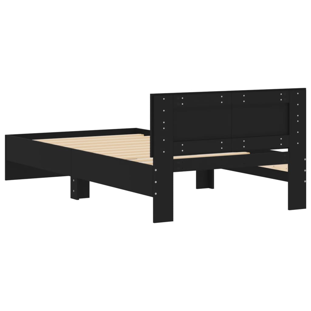 Black Metal Bed Frame with Headboard 100x200 cm (No Mattress)