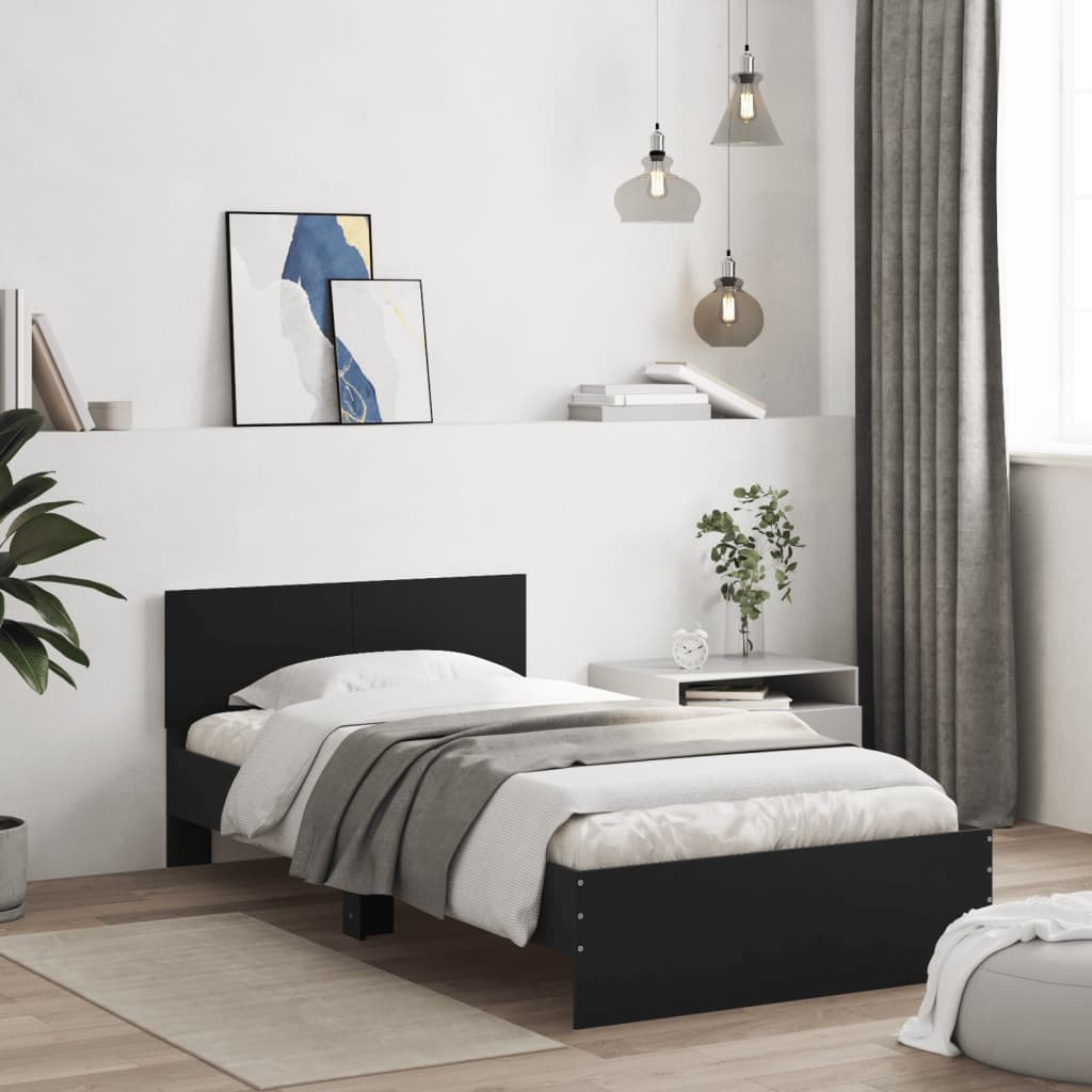 Black Metal Bed Frame with Headboard 100x200 cm (No Mattress)