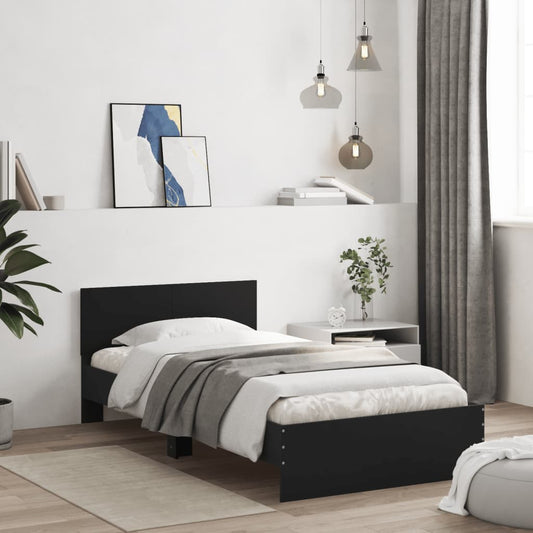 Black Metal Bed Frame with Headboard 100x200 cm (No Mattress)