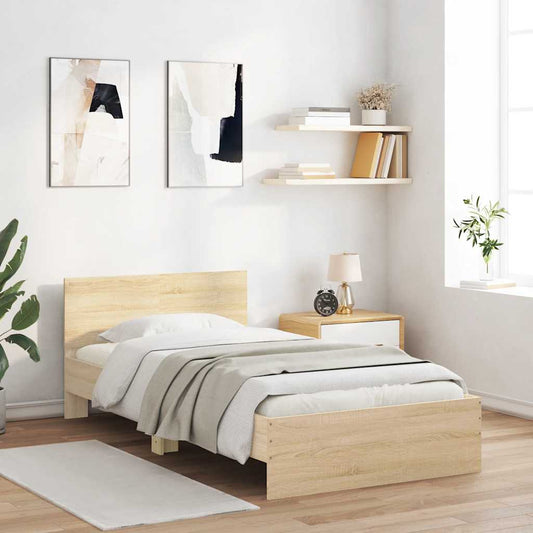 Sonoma Oak Bed Frame with Headboard 100x200 cm - Wooden Finish