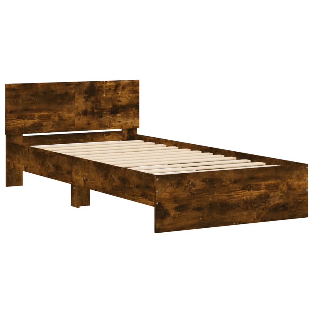 Smoked Oak Bed Frame with Headboard, 100x200 cm, No Mattress