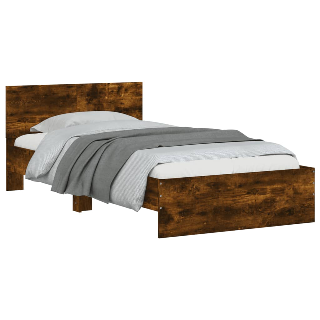 Smoked Oak Bed Frame with Headboard, 100x200 cm, No Mattress