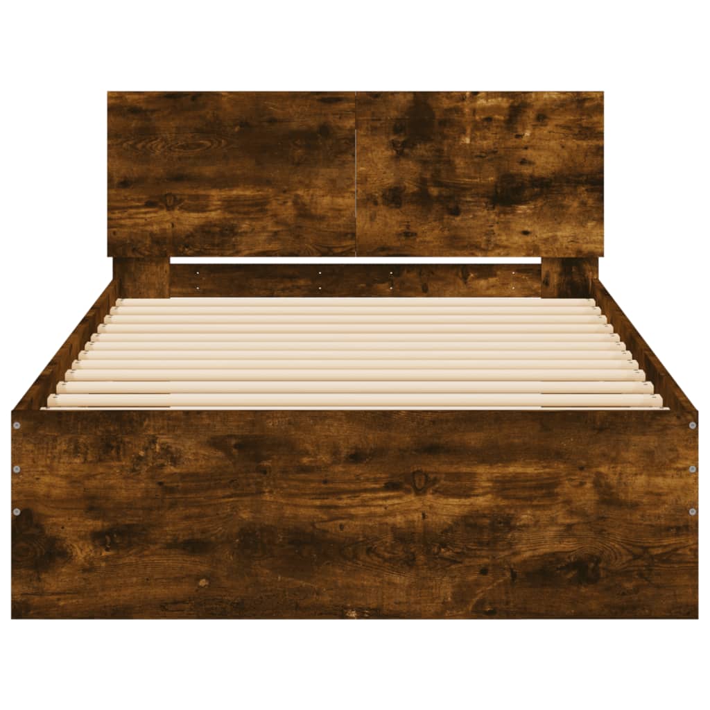 Smoked Oak Bed Frame with Headboard, 100x200 cm, No Mattress