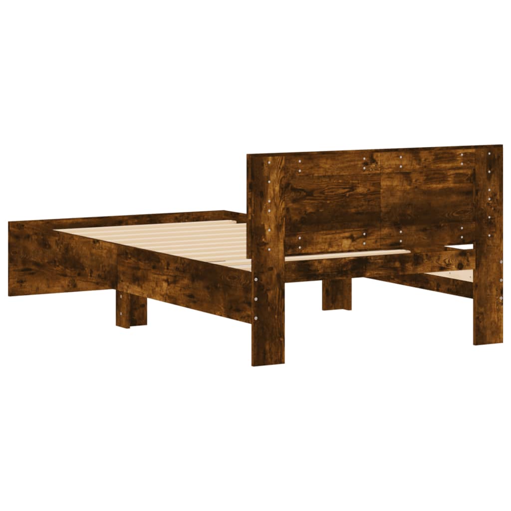 Smoked Oak Bed Frame with Headboard, 100x200 cm, No Mattress