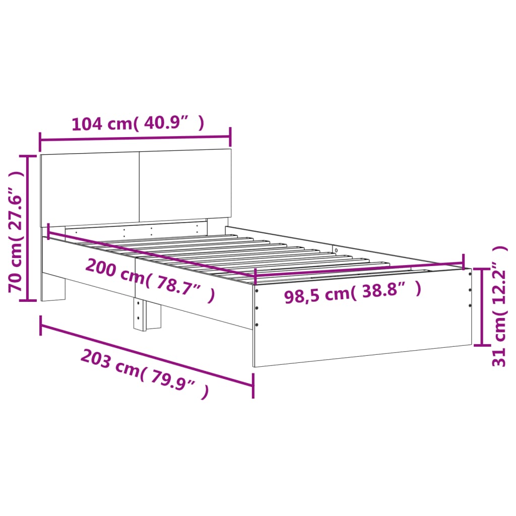 Smoked Oak Bed Frame with Headboard, 100x200 cm, No Mattress