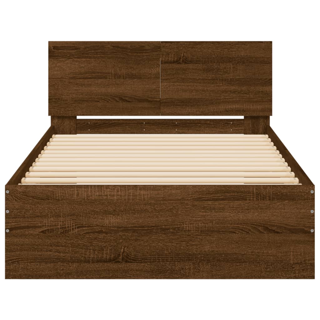 Brown Oak Bed Frame with Headboard 100x200 cm - Mattress Not Included