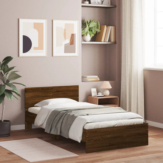Brown Oak Bed Frame with Headboard 100x200 cm - Mattress Not Included
