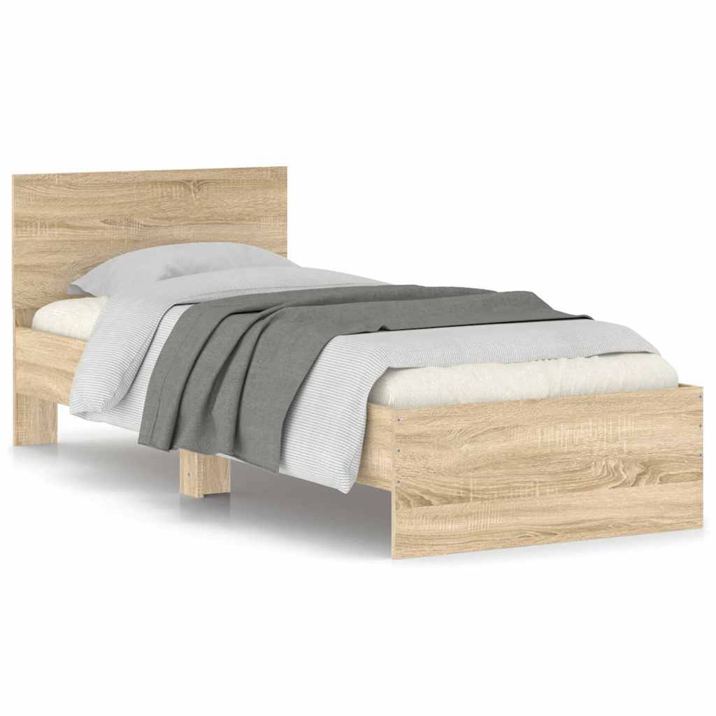Sonoma Oak Bed Frame with Headboard 90x200 cm - No Mattress Included