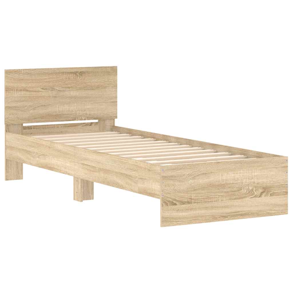 Sonoma Oak Bed Frame with Headboard 90x200 cm - No Mattress Included