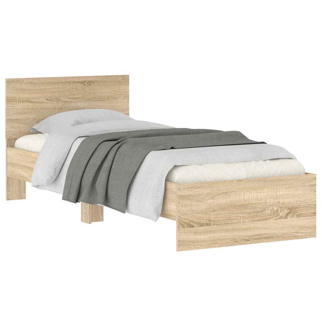 Sonoma Oak Bed Frame with Headboard 90x200 cm - No Mattress Included