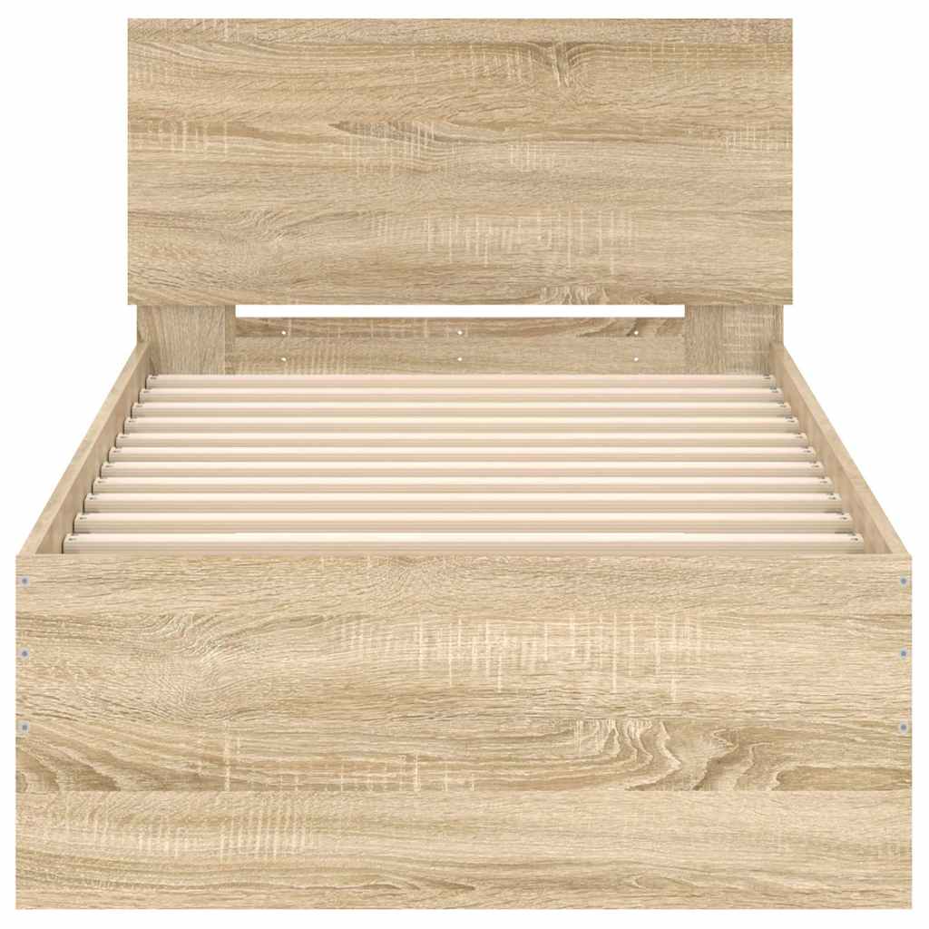 Sonoma Oak Bed Frame with Headboard 90x200 cm - No Mattress Included