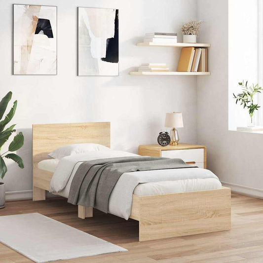 Sonoma Oak Bed Frame with Headboard 90x200 cm - No Mattress Included