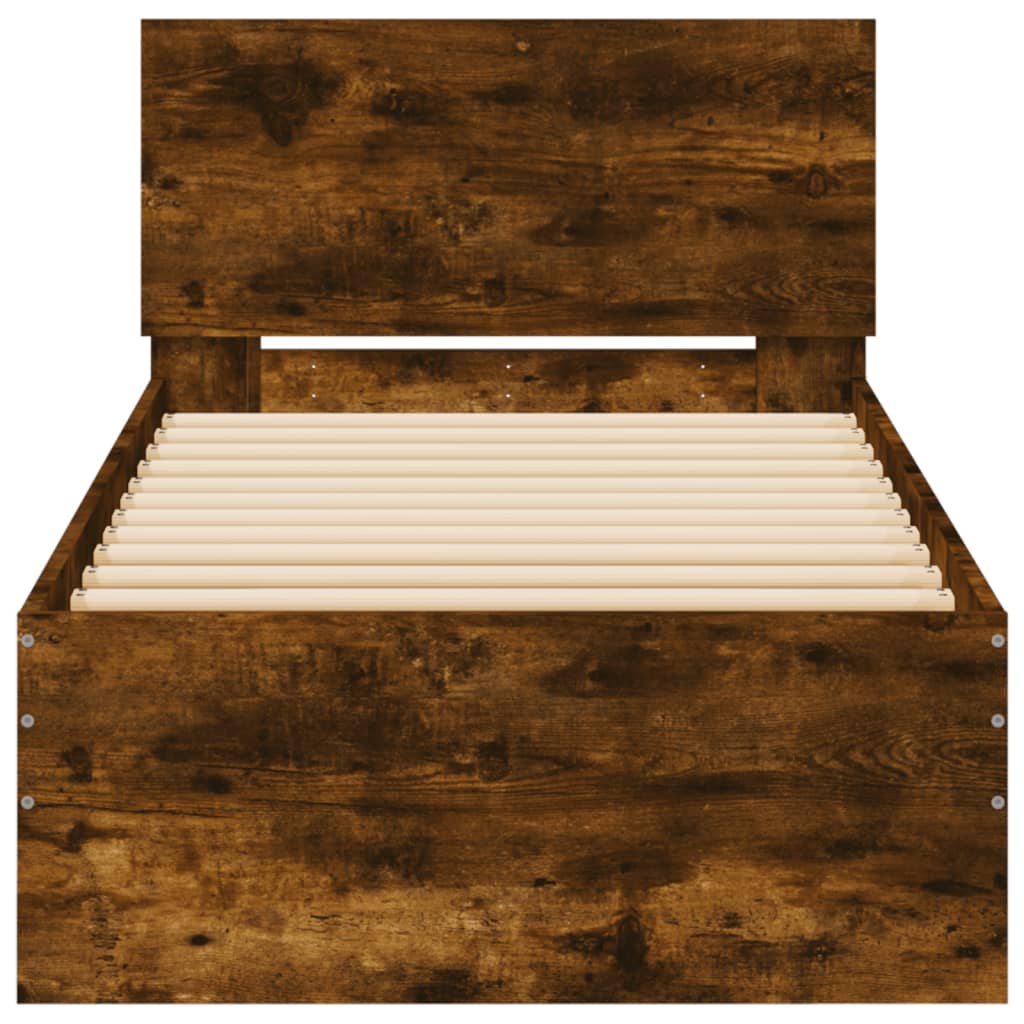 Smoked Oak Bed Frame 90x200 cm with Headboard - No Mattress