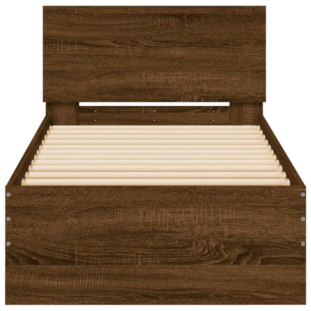 Brown Oak Bed Frame with Headboard, 90x200 cm, No Mattress Included