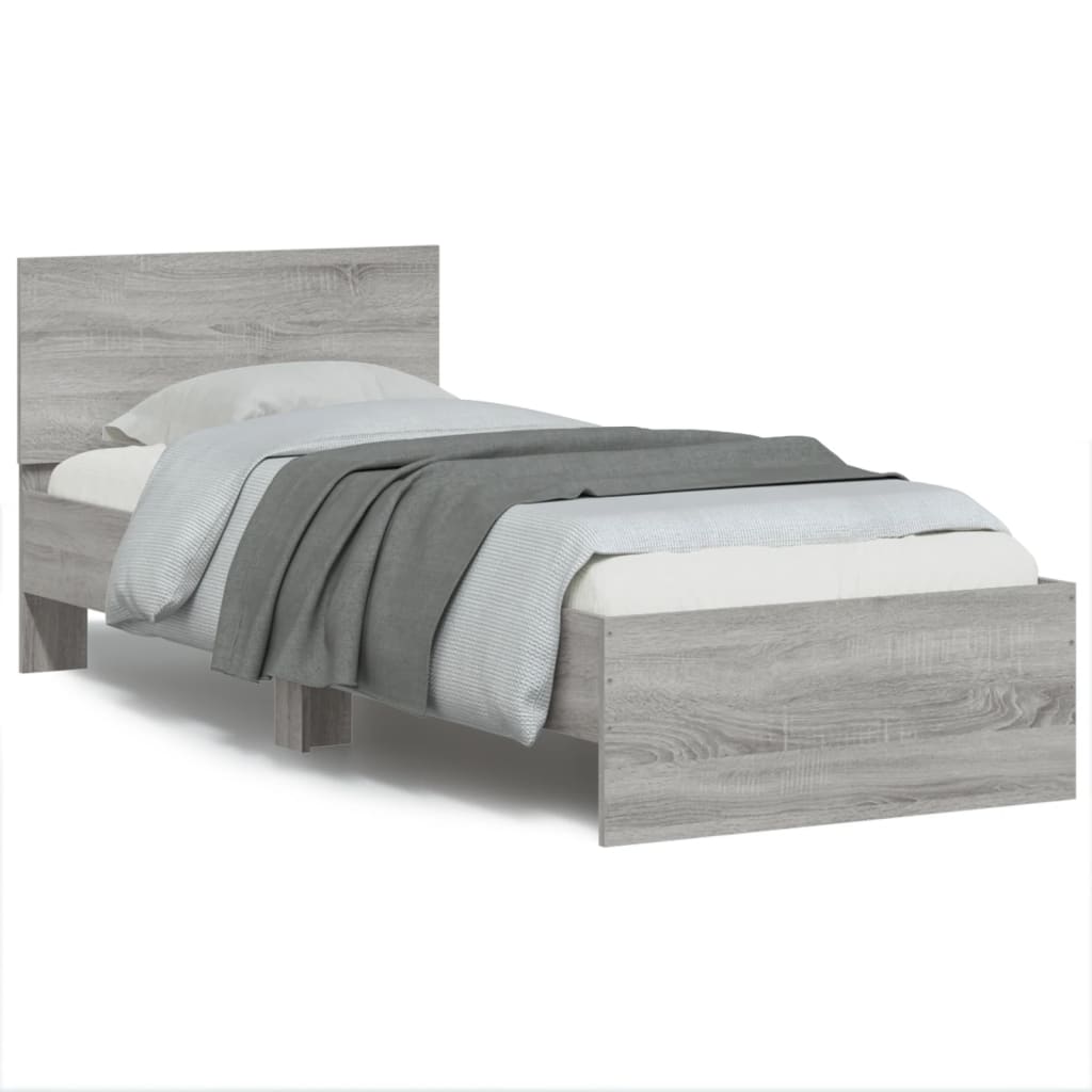 Grey Sonoma Single Bed Frame with Headboard, 90x190 cm, No Mattress