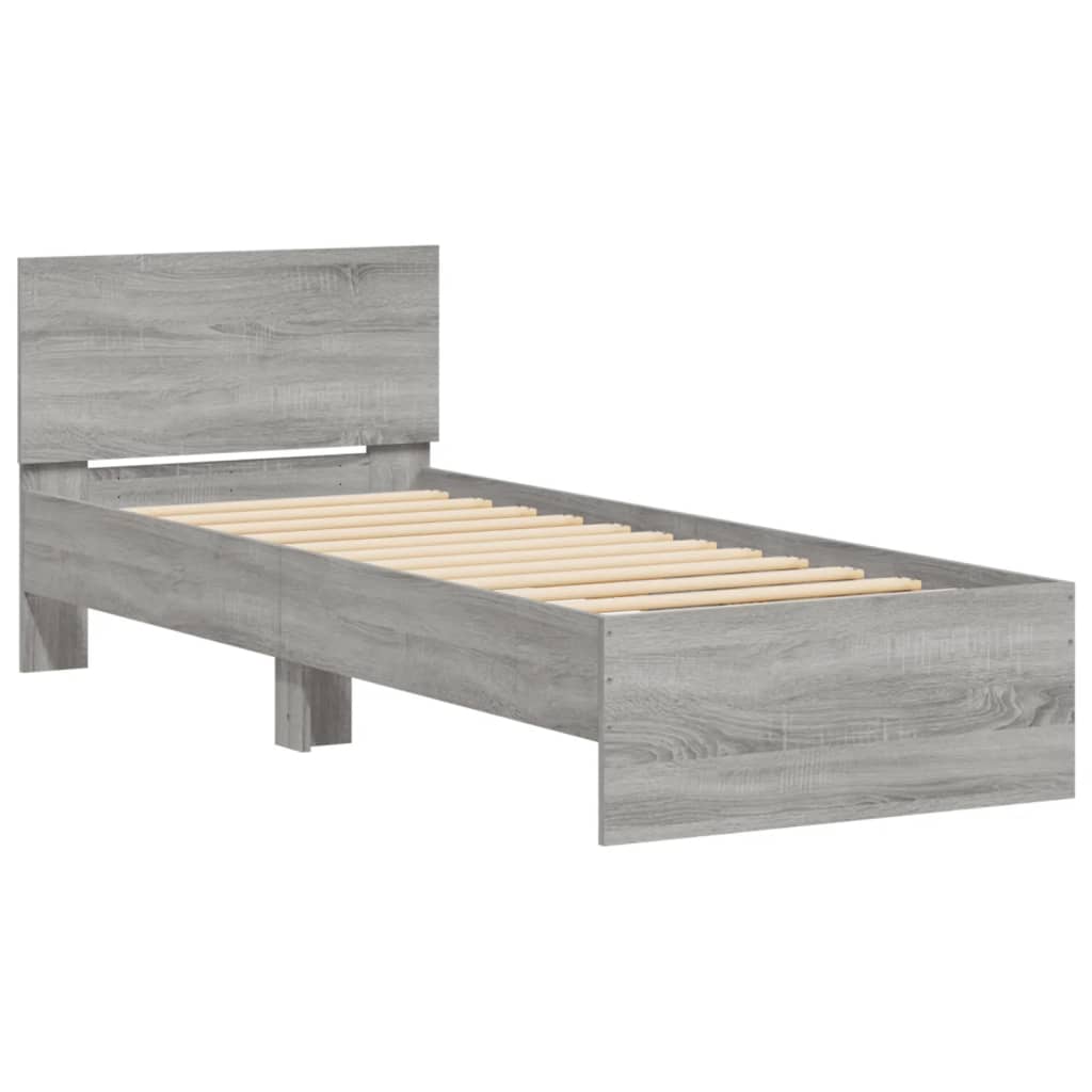 Grey Sonoma Single Bed Frame with Headboard, 90x190 cm, No Mattress