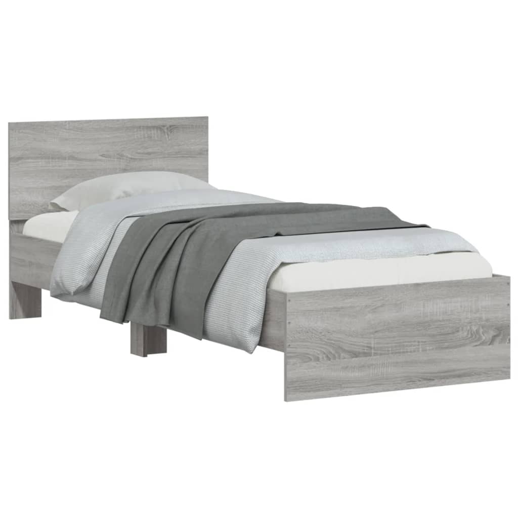 Grey Sonoma Single Bed Frame with Headboard, 90x190 cm, No Mattress