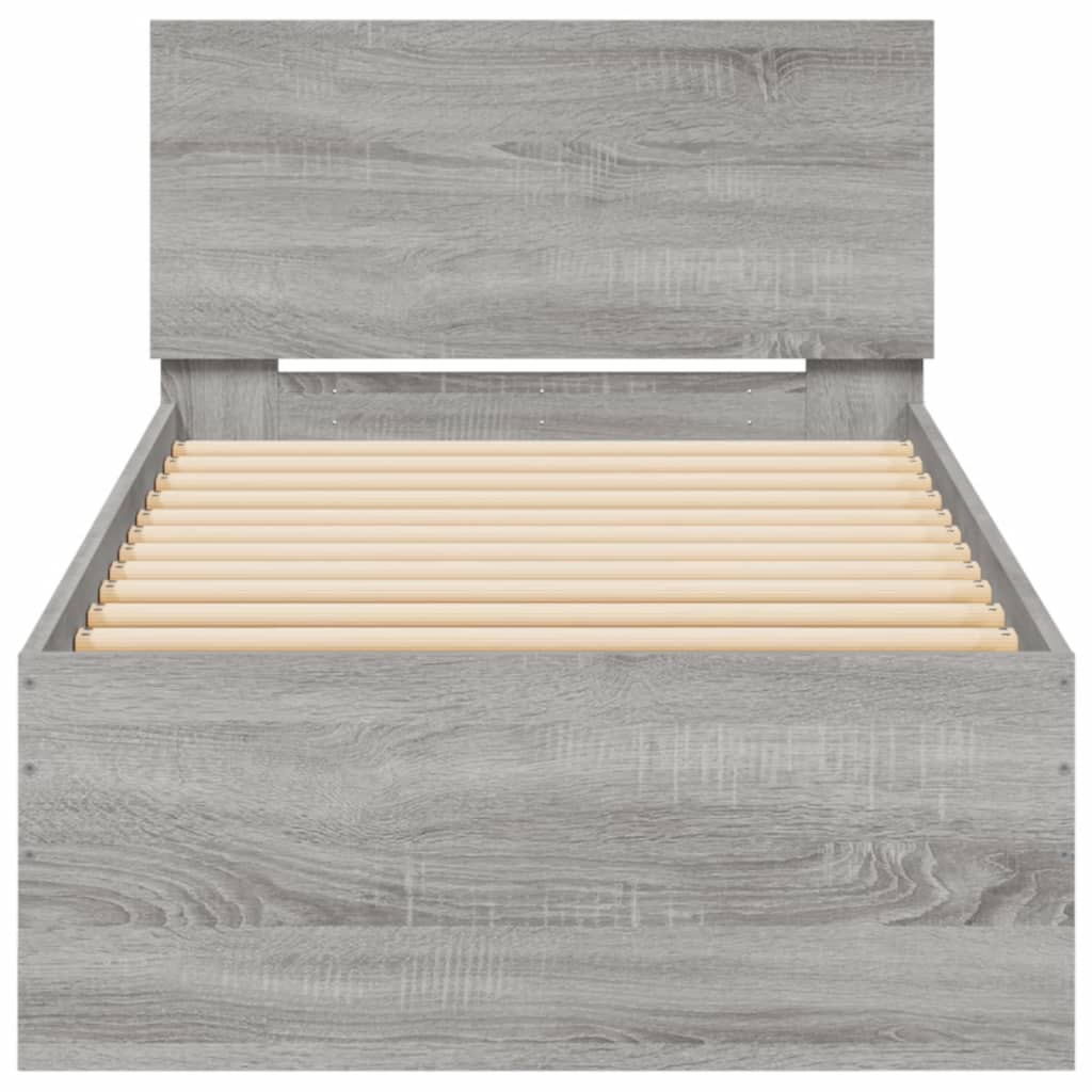 Grey Sonoma Single Bed Frame with Headboard, 90x190 cm, No Mattress